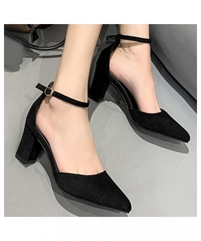 Fashion Spring and Summer Women Sandals Thick Heel High Heel Buckle Solid Color Pointed Toe Casual Cork Sandals for Women Lea...