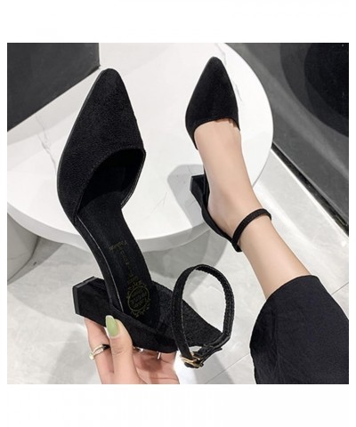 Fashion Spring and Summer Women Sandals Thick Heel High Heel Buckle Solid Color Pointed Toe Casual Cork Sandals for Women Lea...