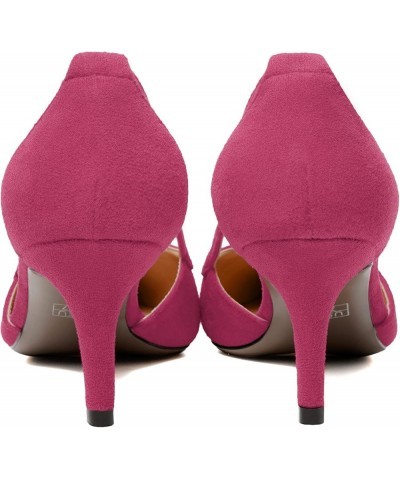 Womens Ankle Strap Casual Office Buckle Suede Pointed Toe Solid Kitten Low Heel Pumps Shoes 2.5 Inch Magenta $31.91 Pumps