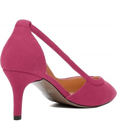 Womens Ankle Strap Casual Office Buckle Suede Pointed Toe Solid Kitten Low Heel Pumps Shoes 2.5 Inch Magenta $31.91 Pumps