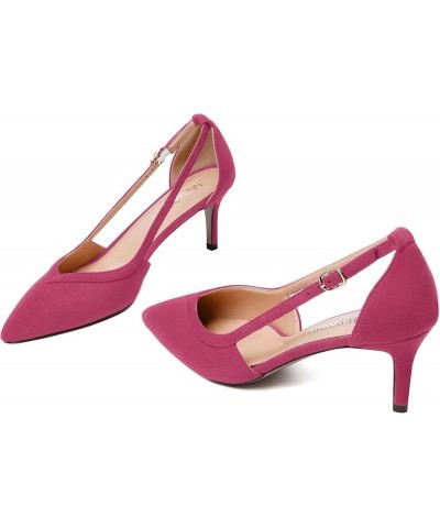 Womens Ankle Strap Casual Office Buckle Suede Pointed Toe Solid Kitten Low Heel Pumps Shoes 2.5 Inch Magenta $31.91 Pumps