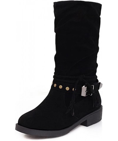 Retro Womens Pleated mid calf boots 44 Black $30.08 Boots