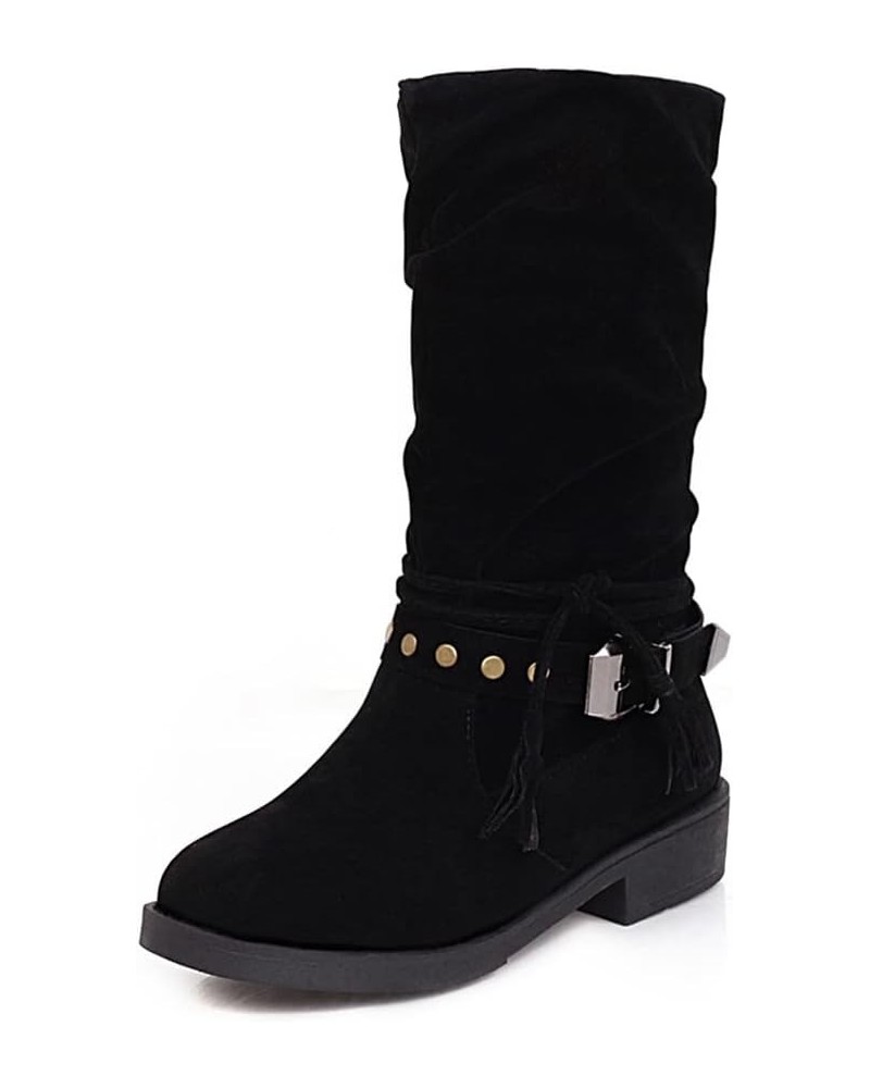 Retro Womens Pleated mid calf boots 44 Black $30.08 Boots