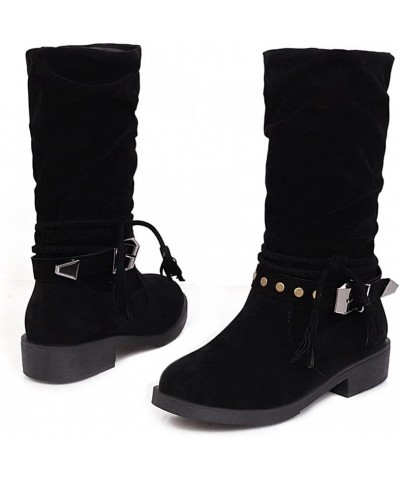 Retro Womens Pleated mid calf boots 44 Black $30.08 Boots