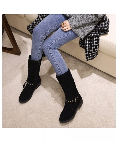 Retro Womens Pleated mid calf boots 44 Black $30.08 Boots