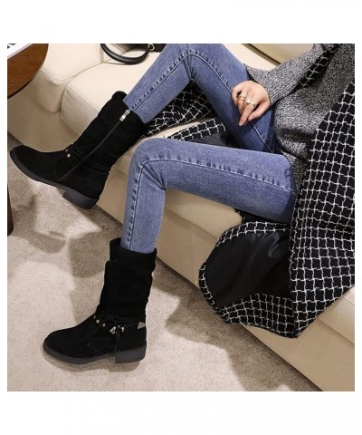 Retro Womens Pleated mid calf boots 44 Black $30.08 Boots