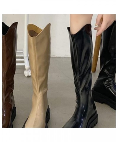 Women's Knee-High Back Zip Motorcycle Boot Ladies Fashion Riding Boot Chunky Low Heel Round Toe Long Boot Black $30.79 Boots