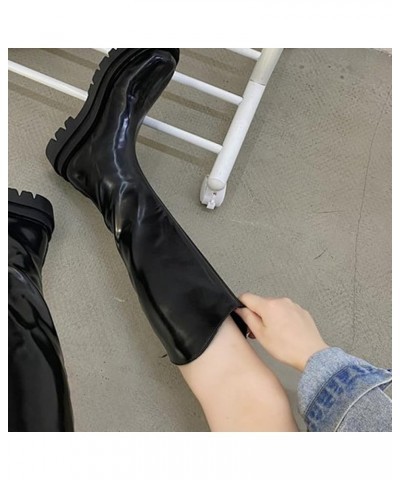 Women's Knee-High Back Zip Motorcycle Boot Ladies Fashion Riding Boot Chunky Low Heel Round Toe Long Boot Black $30.79 Boots