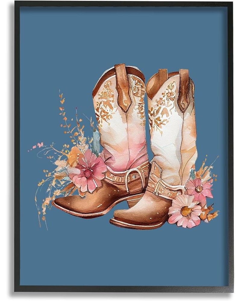 Floral Cowgirl Boots on Blue Framed Giclee Art by Birch&Ink 24 x 30 Black Framed $33.53 Boots