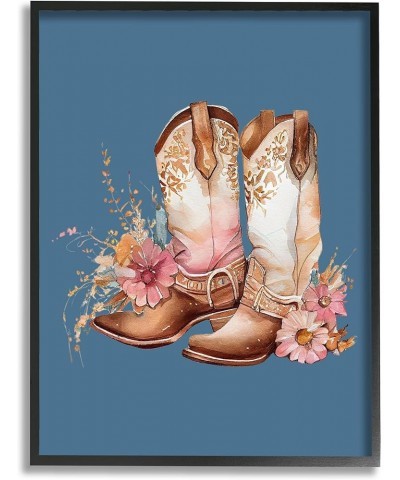 Floral Cowgirl Boots on Blue Framed Giclee Art by Birch&Ink 24 x 30 Black Framed $33.53 Boots