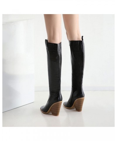 Women's Wedge Cowgirl Cowboy Western Boots Mid Calf Pointed Toe Stacked Chunky Heels Short Ankle Boot Shoes Black $30.39 Boots