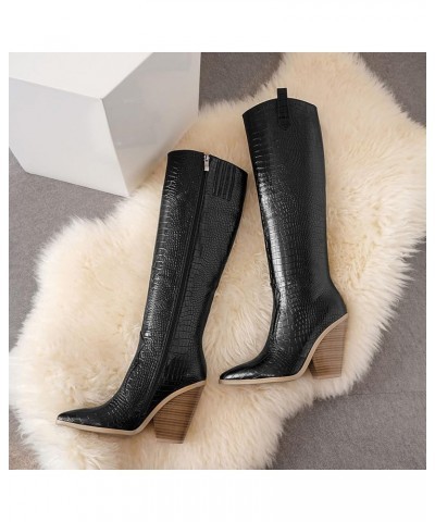 Women's Wedge Cowgirl Cowboy Western Boots Mid Calf Pointed Toe Stacked Chunky Heels Short Ankle Boot Shoes Black $30.39 Boots