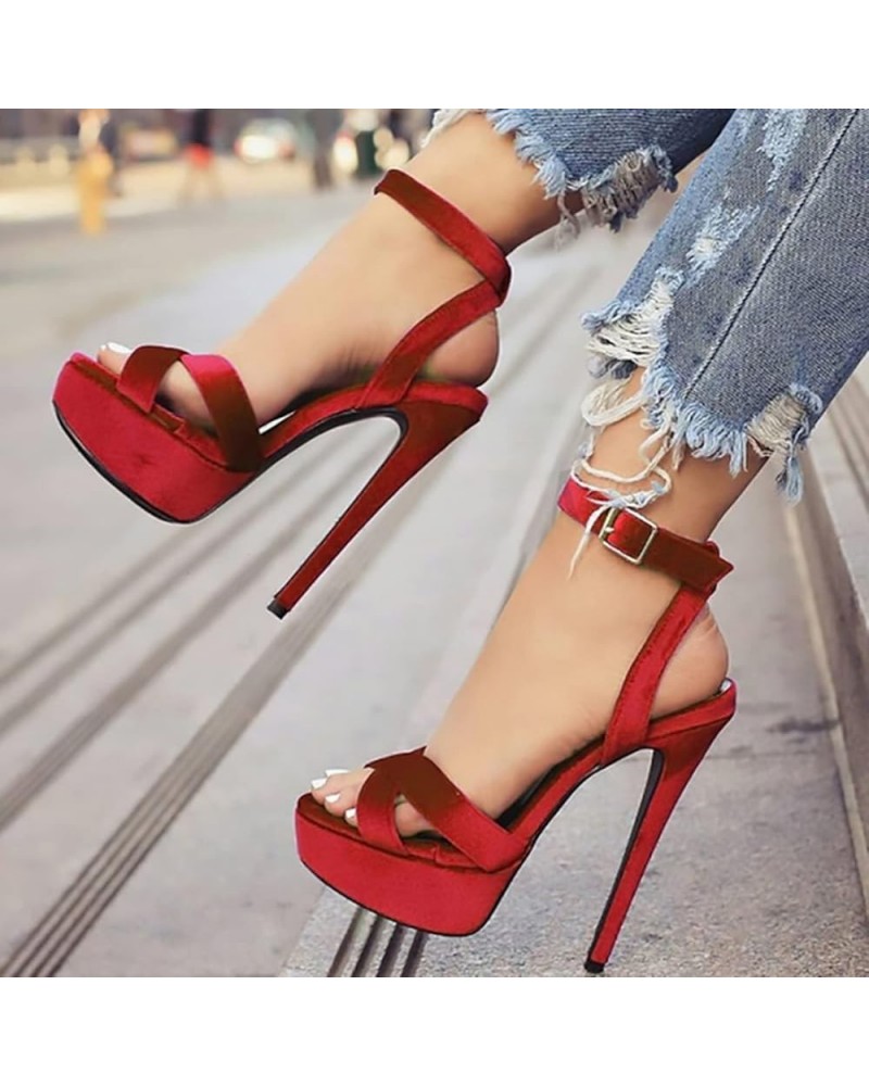 Women's Peep Open Toe Platform Sky High Stiletto Heel Ankle Strap Buckle Party Sandals Sexy Sandals Pole Fitness Dancer Heel ...