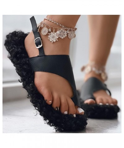 Ladies Winter Sandals Plus Cotton Sandals Buckle Lambs Hair Toe Sandals Women Shoes Indoor Slippers Women Black $15.76 Fashio...