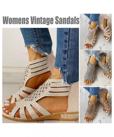 Sandals for Women Dressy Summer Gladiator Sandals Flatform Sandals Slipper Summer Beach Ladies Flat Roman Shoes A6-begie $27....