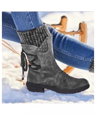 Womens Boots Mid Calf Winter Mid-Calf Boots Women Lace Fashion Shoes Up Thick Retro Vintage Casual Heels women's boots Women'...