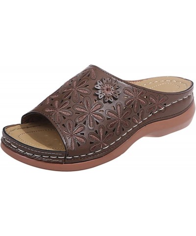 Sandals Women Summer Fashion Hollow-Out Flip Flops Arch Support Slippers Beach Roman Open Toe Orthopedic Sandal T brown $10.2...