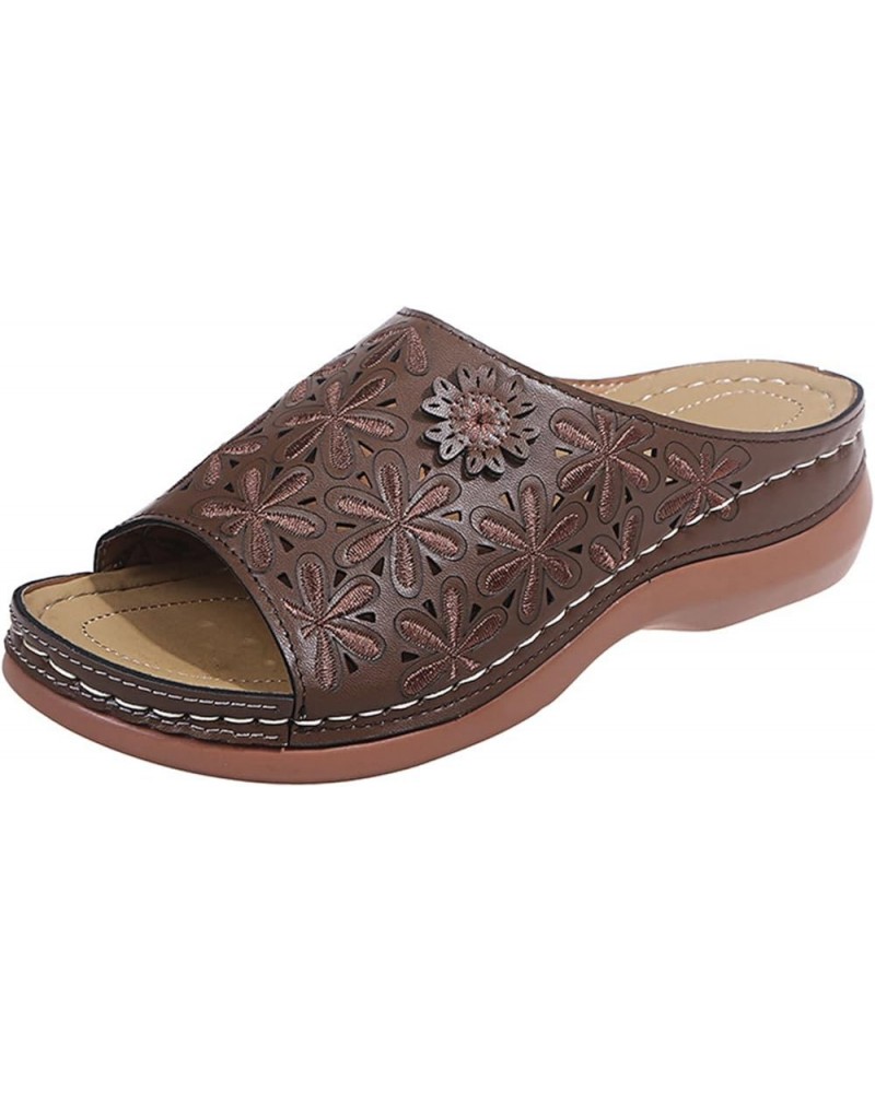 Sandals Women Summer Fashion Hollow-Out Flip Flops Arch Support Slippers Beach Roman Open Toe Orthopedic Sandal T brown $10.2...