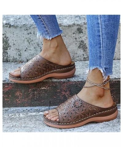 Sandals Women Summer Fashion Hollow-Out Flip Flops Arch Support Slippers Beach Roman Open Toe Orthopedic Sandal T brown $10.2...