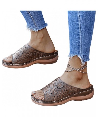 Sandals Women Summer Fashion Hollow-Out Flip Flops Arch Support Slippers Beach Roman Open Toe Orthopedic Sandal T brown $10.2...