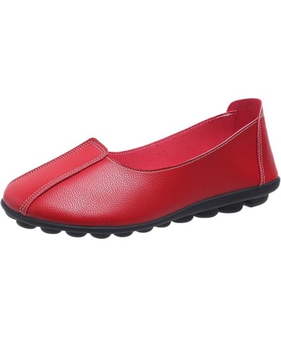 Chunky Heel Pumps Soft Soled Loafers Dressy Flat Shoes Comfy Walking Sneakers Women's Lace Up Loafers Red $16.16 Flats