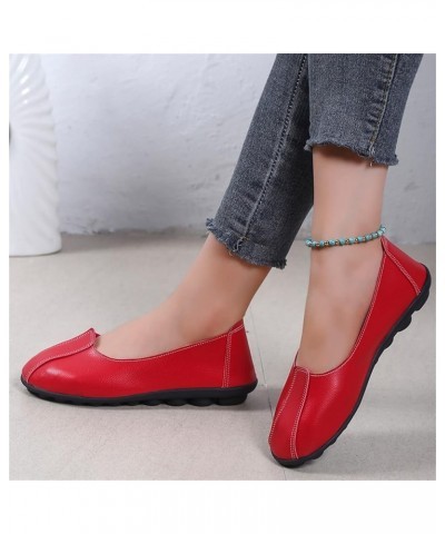 Chunky Heel Pumps Soft Soled Loafers Dressy Flat Shoes Comfy Walking Sneakers Women's Lace Up Loafers Red $16.16 Flats