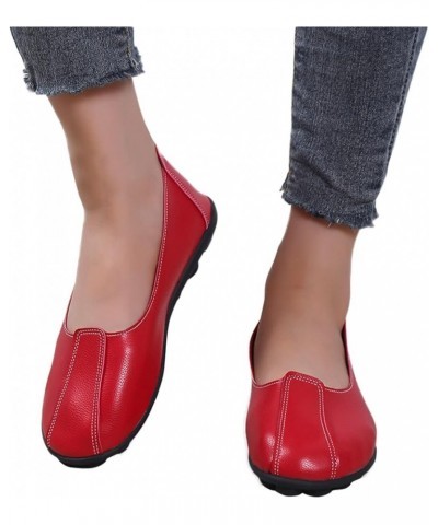 Chunky Heel Pumps Soft Soled Loafers Dressy Flat Shoes Comfy Walking Sneakers Women's Lace Up Loafers Red $16.16 Flats