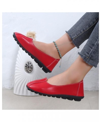 Chunky Heel Pumps Soft Soled Loafers Dressy Flat Shoes Comfy Walking Sneakers Women's Lace Up Loafers Red $16.16 Flats