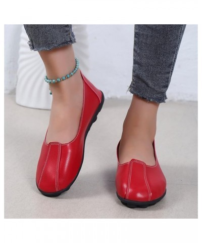 Chunky Heel Pumps Soft Soled Loafers Dressy Flat Shoes Comfy Walking Sneakers Women's Lace Up Loafers Red $16.16 Flats