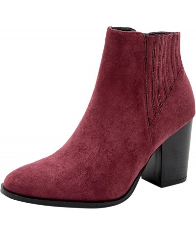 Boots for Women Ankle Booties With Zipper Boots for Women Knee High Wide Calf Sqaure Toe Boots Red-a $20.53 Outdoor Shoes