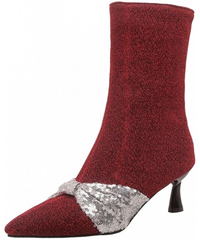 Womens Wedding Kitten Heels Mid Calf Booties Red 4 $29.83 Boots