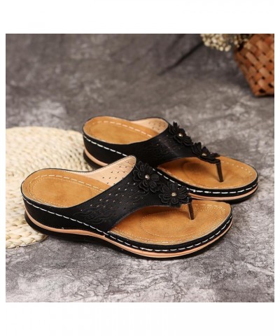 Sandals for Women Dressy Summer, Flat Sandals for Women Dressy Rhinestone Sandals Summer Beach Flip Flops Sandals X01-black $...