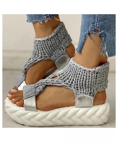 Womens Ankle Strap Embroidered Low Wedges Sandals Beach Casual Boho Flats Platform Walking Sandal 78-ixpyn-grey-6 $15.91 Sandals