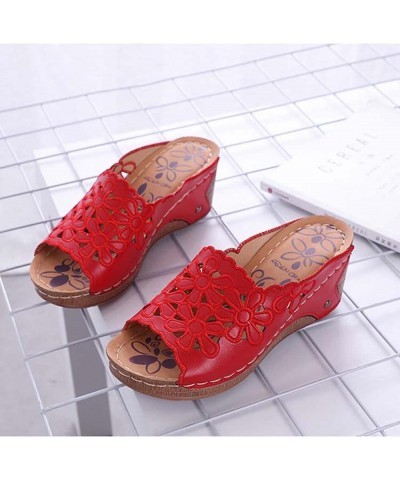 Women's Embroidered Open Toe Hollow Wedge Sandals Summer Platform Slip on Sandals Comfort Walking Slippers Casual Mule Clogs ...