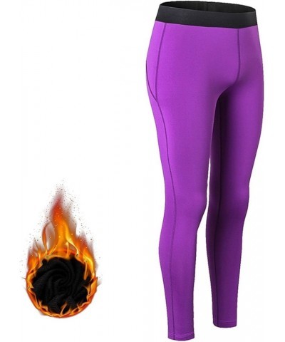 Two Toned Yoga Pants Slim Fit Warm High Waist Plus Fleece Sports Yoga Pants Seamless Yoga Pants with Pockets Purple➤➤ Pants f...