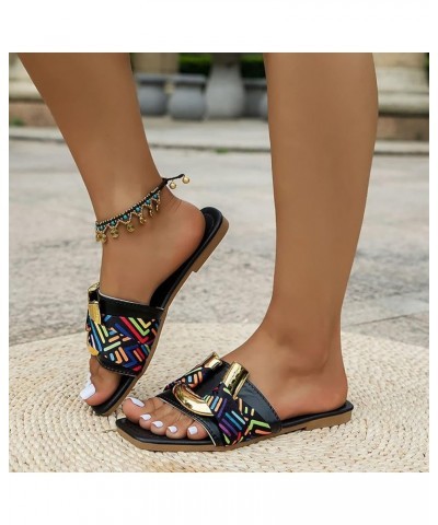 Women's Rhinestone Flat Sandals Slip on Memory Foam Sandals Open Toe Slide Sandals Comfortable Ring Toe Sandal Black $17.08 S...