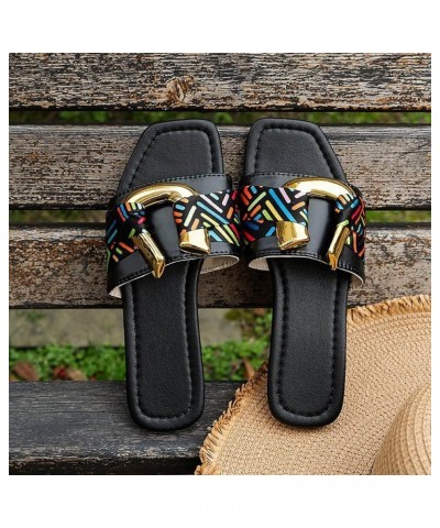 Women's Rhinestone Flat Sandals Slip on Memory Foam Sandals Open Toe Slide Sandals Comfortable Ring Toe Sandal Black $17.08 S...