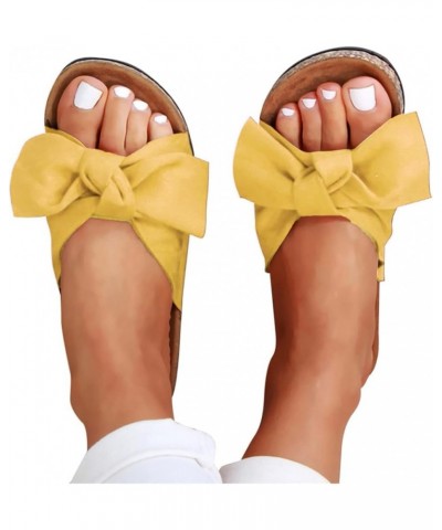 Espadrille Wedge Sandals for Women Slip On Boho Beach Travel Sandal Summer Cute Bow High Heeled Open Toe Sandals A4-yellow $1...