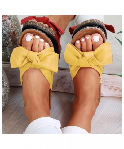 Espadrille Wedge Sandals for Women Slip On Boho Beach Travel Sandal Summer Cute Bow High Heeled Open Toe Sandals A4-yellow $1...