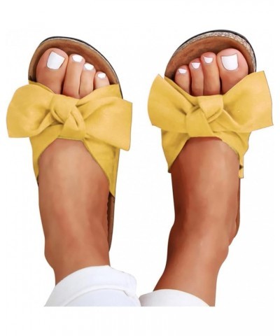 Espadrille Wedge Sandals for Women Slip On Boho Beach Travel Sandal Summer Cute Bow High Heeled Open Toe Sandals A4-yellow $1...