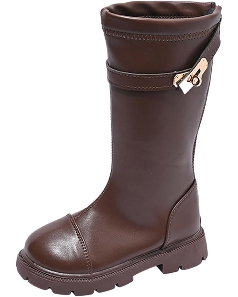 Fashion Autumn And Winter Children Boots Boy And Girls Thick Bottom Round Toe Non Slip Back Zipper Boots Women Brown $24.27 B...