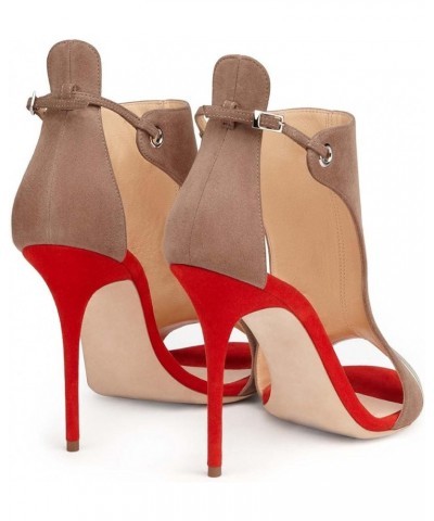 Fish Mouth Bag Heel Buckle Two Piece Suede High Heels Stiletto Heel Open Toe Ladies Sandals 42 Red $40.06 Sandals