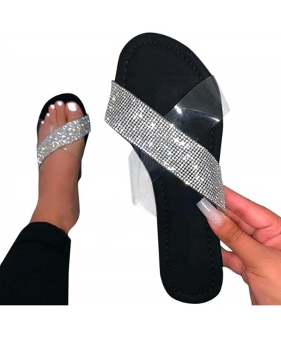 Sandals for Women,Crystal Flat Platform Sandals T-Strap Casual Slip On Slides Fashion Sandals for Women Black $15.00 Sandals