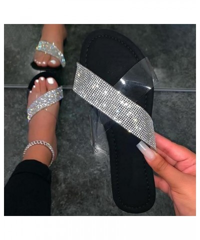 Sandals for Women,Crystal Flat Platform Sandals T-Strap Casual Slip On Slides Fashion Sandals for Women Black $15.00 Sandals