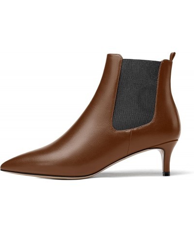 Womens Dating Casual Pointed Toe Patent Slip On Kitten Low Heel Ankle High Boots 2 Inch Black Brown $34.84 Boots