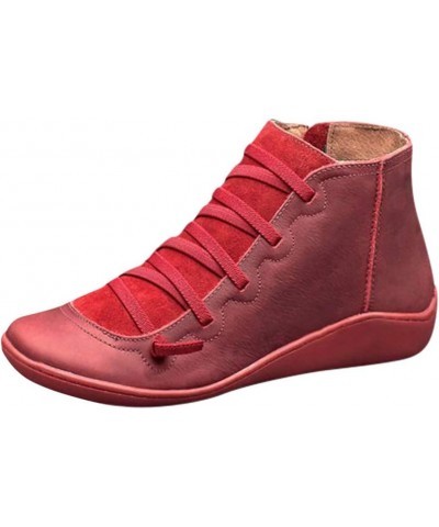 Boots For Women's Casual Short Bootie Lace Up Athletic Shoes Retro Flat Ankle Snow Boots Outdoor Winter Warm Shoe $13.53 Boots