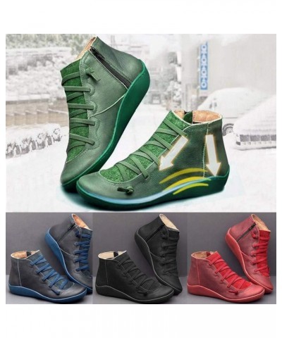 Boots For Women's Casual Short Bootie Lace Up Athletic Shoes Retro Flat Ankle Snow Boots Outdoor Winter Warm Shoe $13.53 Boots