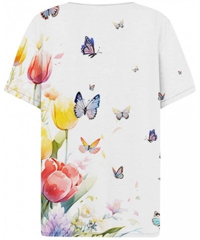 Women V Neck Button Down Short Sleeve Butterfly Floral Print Sweatshirt Top Short Sleeve Western Blue $12.03 Sandals