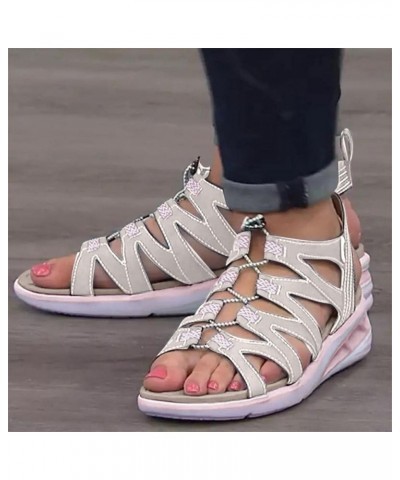 Summer Sandals for Women Comfortable, Women's Fashion Hollow Open Toe Wedge Sandals Elastic Strap Breathable Flat Sandals Wal...