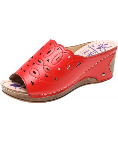 Women's Plus Size Leisure Buckle Slip-toe Beach Peep Toe Flat Slippers Z 04-red $16.44 Sandals